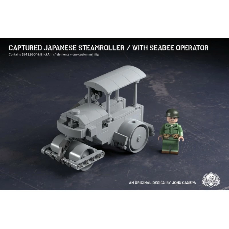 Captured Japanese Steamroller With Seabee Operator 1 Captured Japanese Steamroller With Seabee Operator